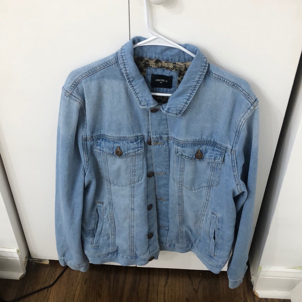 Winter Denim Jacket (Leopard Print)